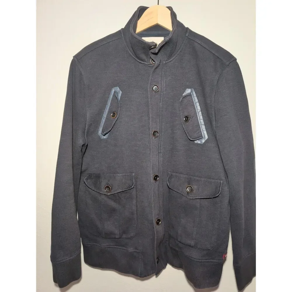 Banana Republic Sweater Mens L Navy Elbow Patches Pockets Cotton‎ Grandpa Preppy
